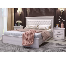 Кровать 1400/1600/1800 с ортопедическим основанием Неаполь Ясень анкор светлый (патина "серебро") экокожа polo белая